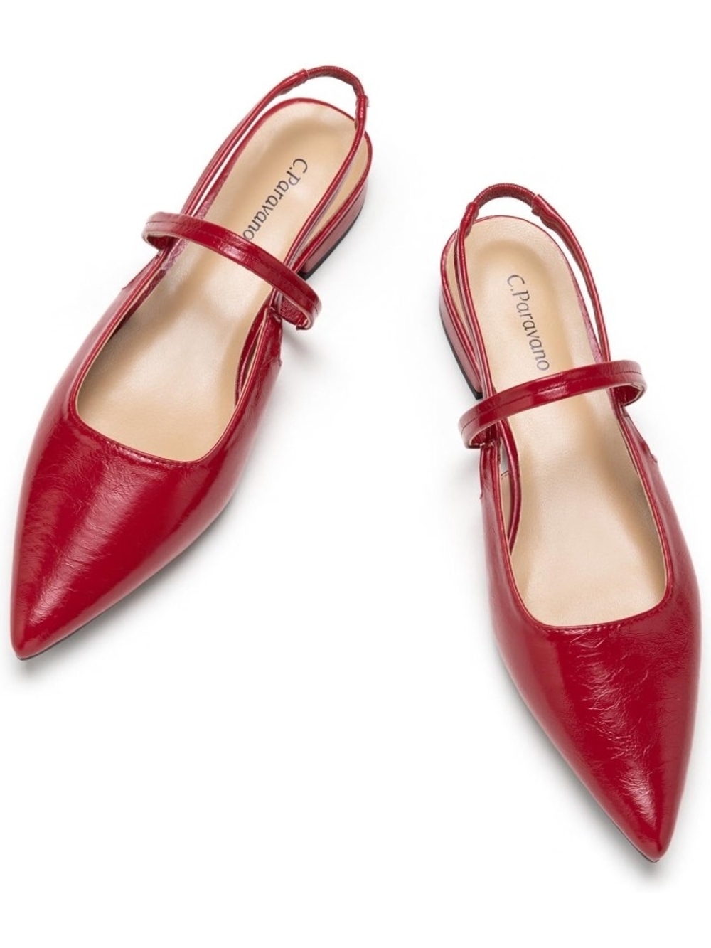 C.Paravano Red Leather Dressy Pointed Toe Slingback Flats Size 39.5 (9) NWT